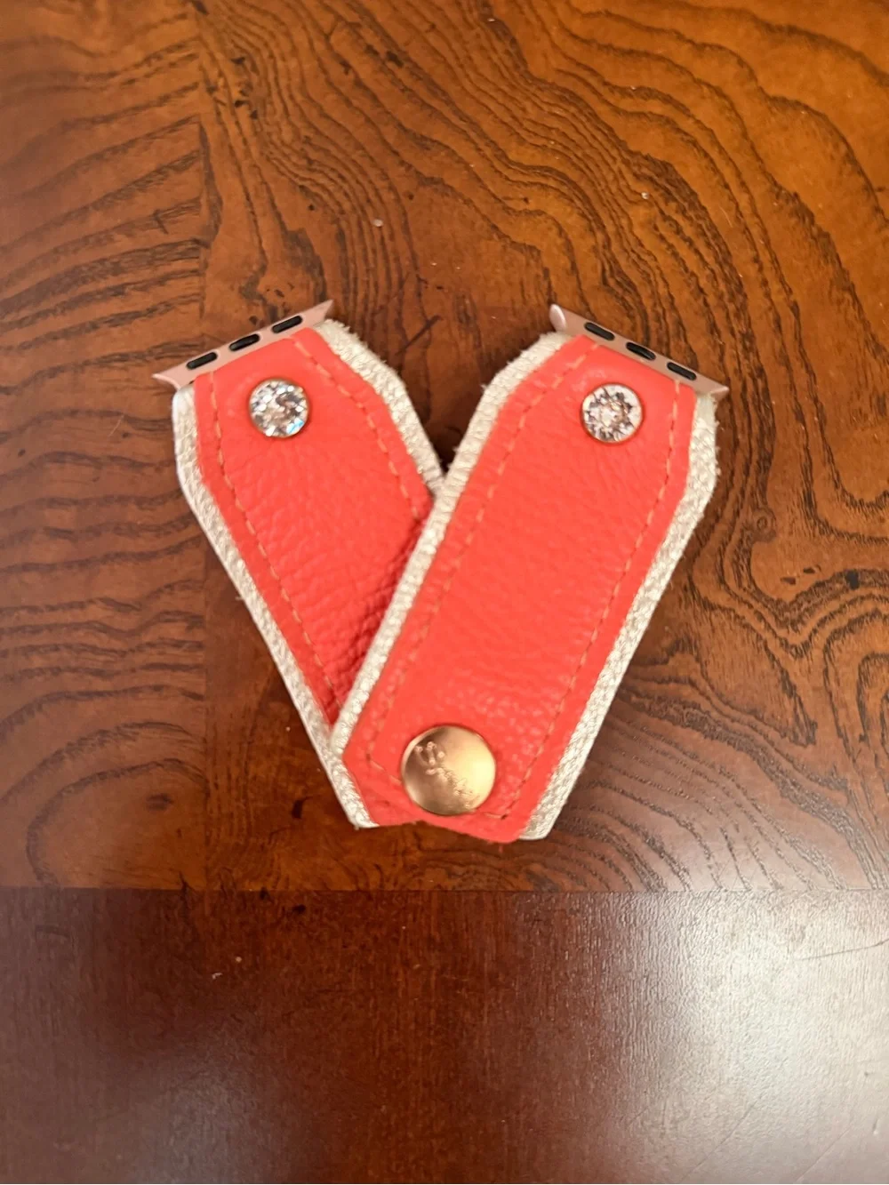 Papaya Pebbled Leather Bow band with Crystal Accents for Apple Watch